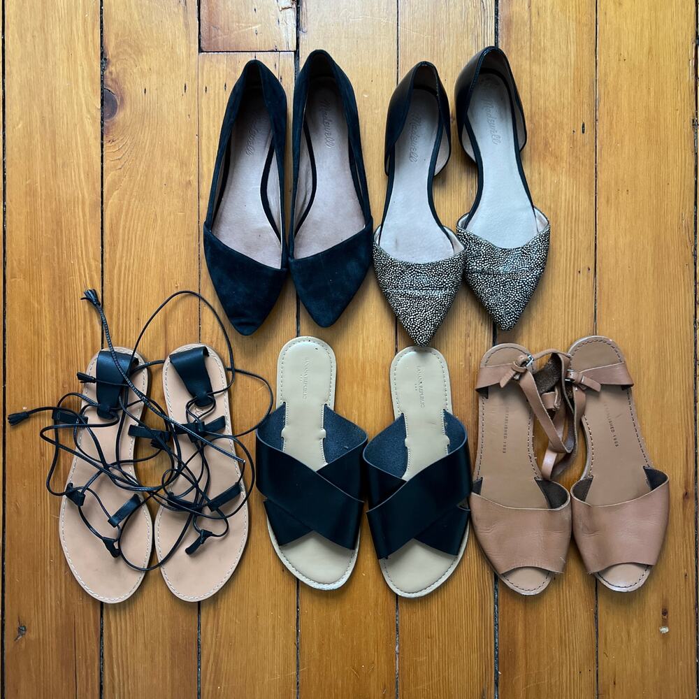 5 Pairs of Women's Shoes Madewell J. Crew Banana Republic Flats Sandals 9 9.5 10